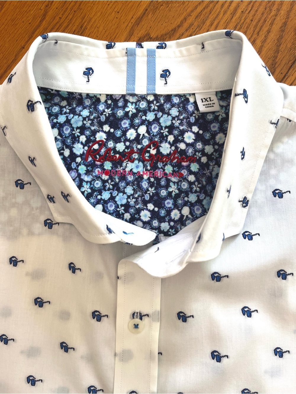 Robert Graham Eyeglass Embroidered Short Sleeve Shirt 1XL-Big